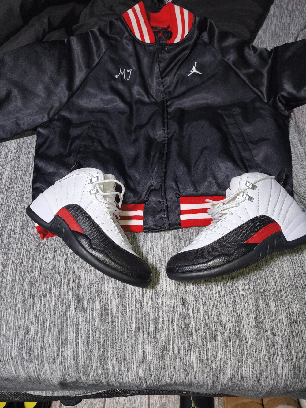 Jordan Black Satin Bomber Jacket with Red & White Trim